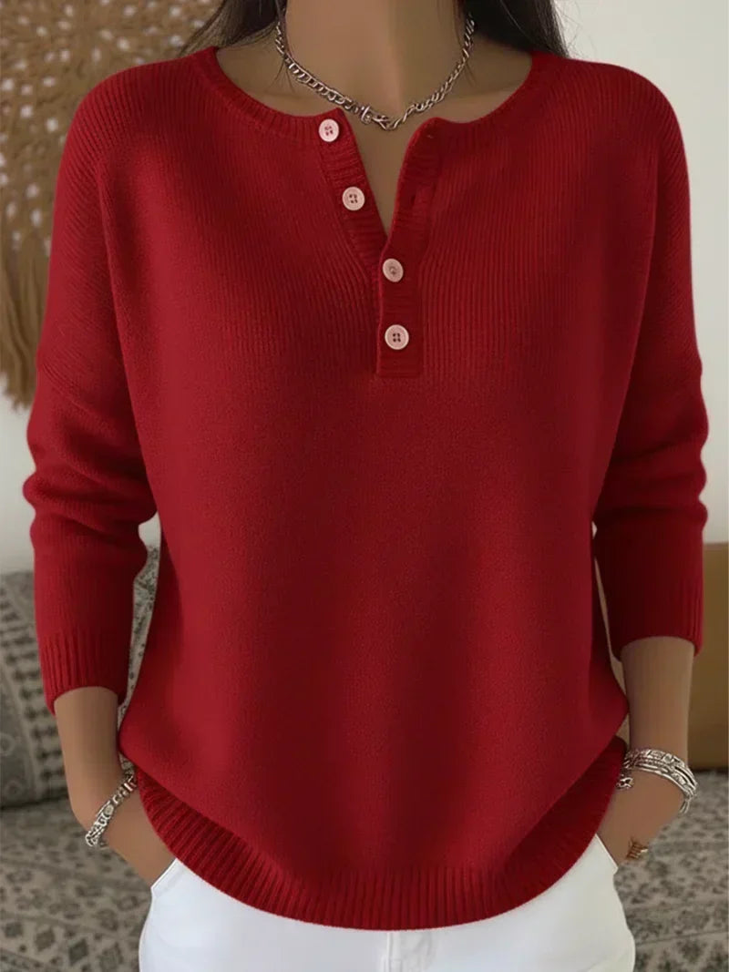 Katharina | Strickpullover mit Henley-Knopfleiste