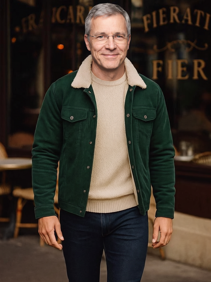 Kurt | Grüne Cordjacke mit Teddyfutter