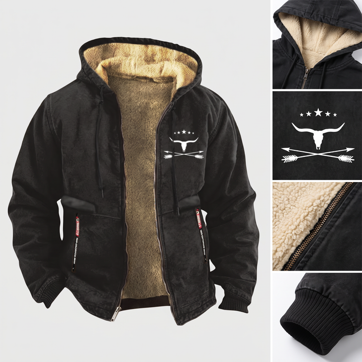 Viktor | Schwarze Kapuzenjacke mit Teddyfutter