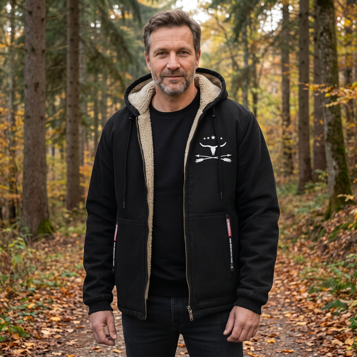 Viktor | Schwarze Kapuzenjacke mit Teddyfutter