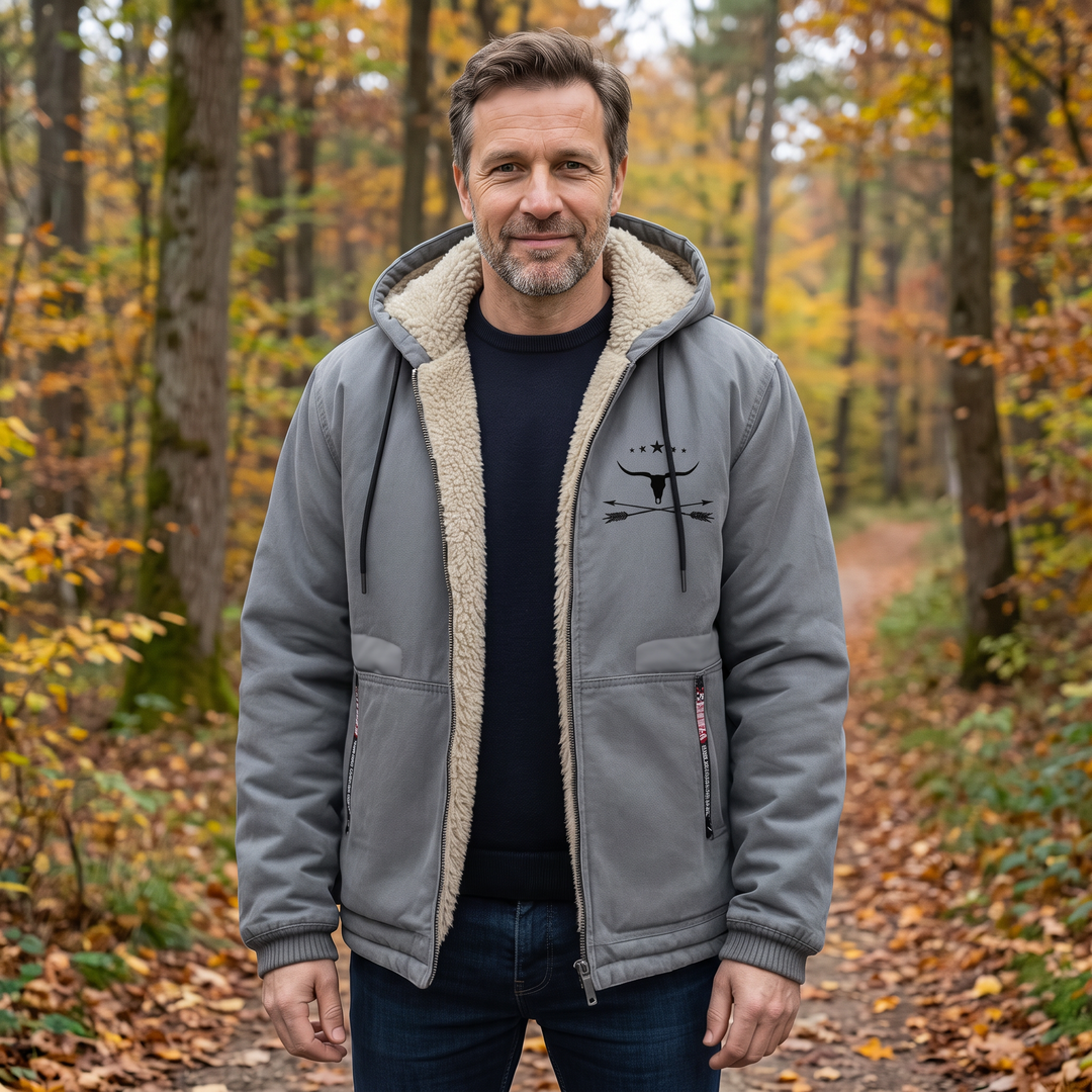 Viktor | Schwarze Kapuzenjacke mit Teddyfutter