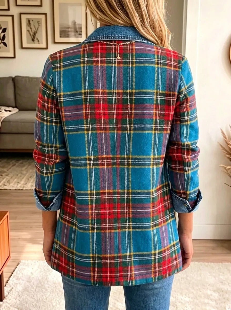 Lena | Jeansblazer mit Tartan-Patchwork