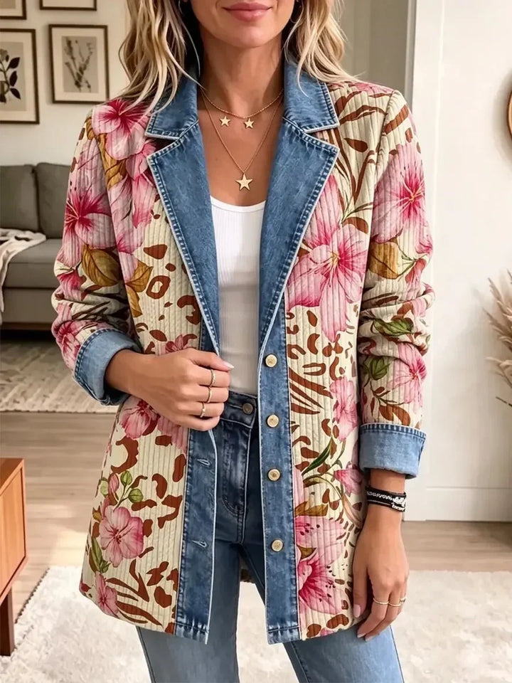 Theresa | Retro-Jacke mit Blumen- und Leopardenmuster