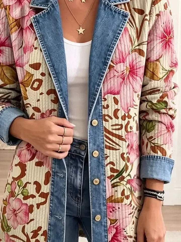 Theresa | Retro-Jacke mit Blumen- und Leopardenmuster