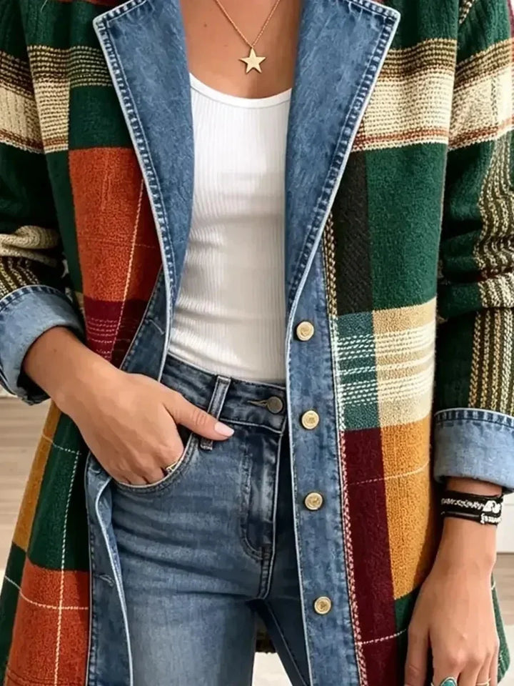 Luisa | Retro-Jeansjacke mit kunstvollem Karomuster