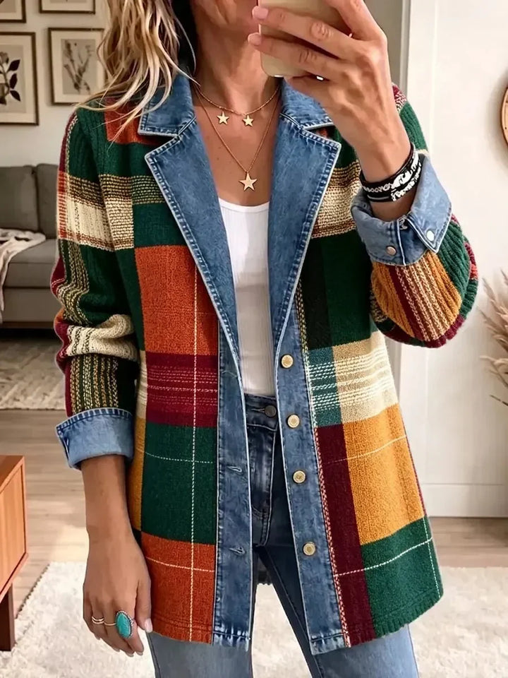 Luisa | Retro-Jeansjacke mit kunstvollem Karomuster