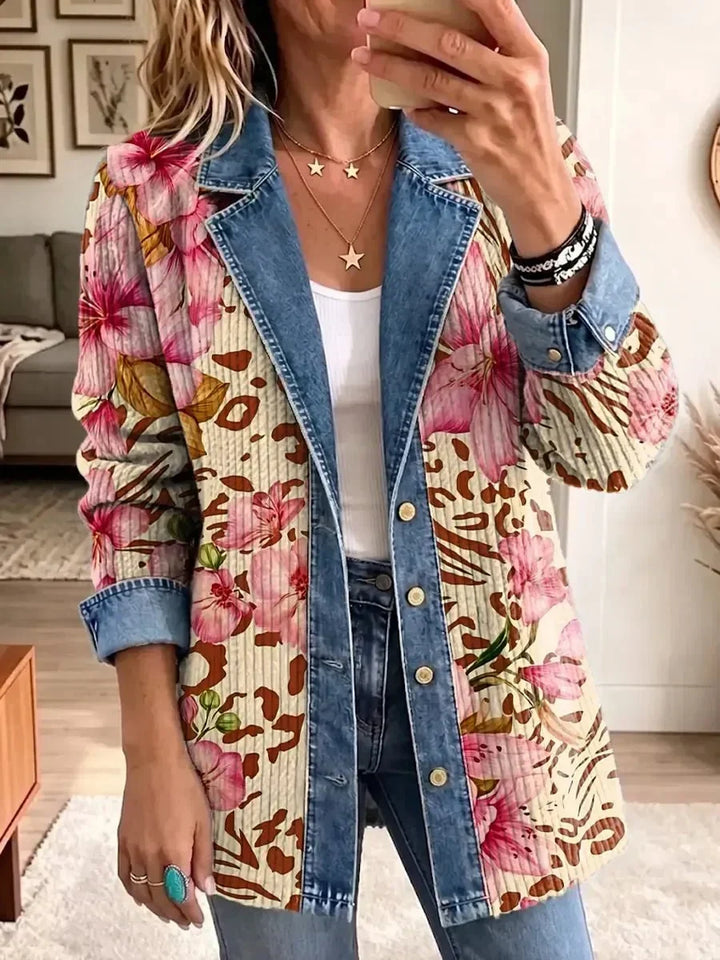 Theresa | Retro-Jacke mit Blumen- und Leopardenmuster