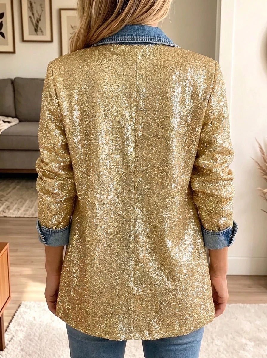 Greta | Patchwork-Jeansjacke mit goldenem Glitzer