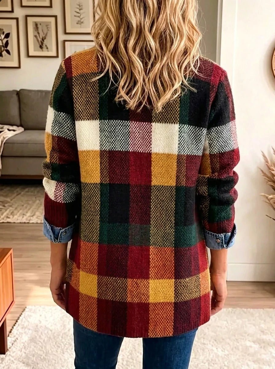 Anneliese | Jeansjacke mit Karomuster und kontrastierenden Farbflächen