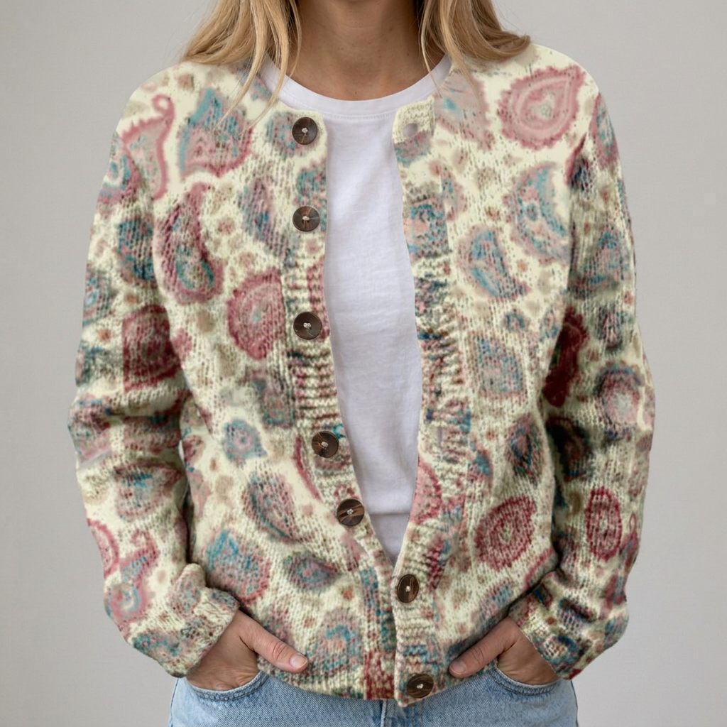 Clara | Herbststrickjacke mit Blumenmuster