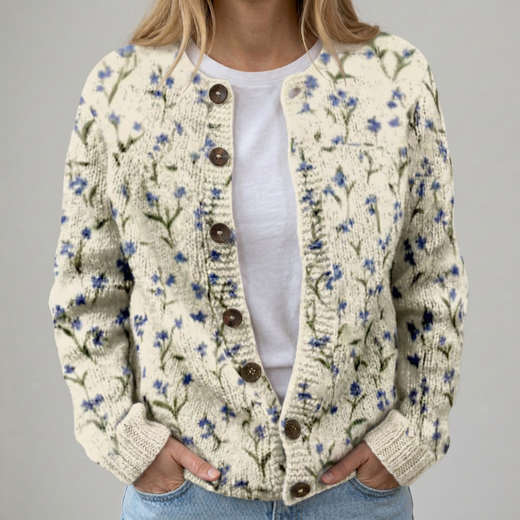 Romy | Herbststrickjacke mit Blumenmuster