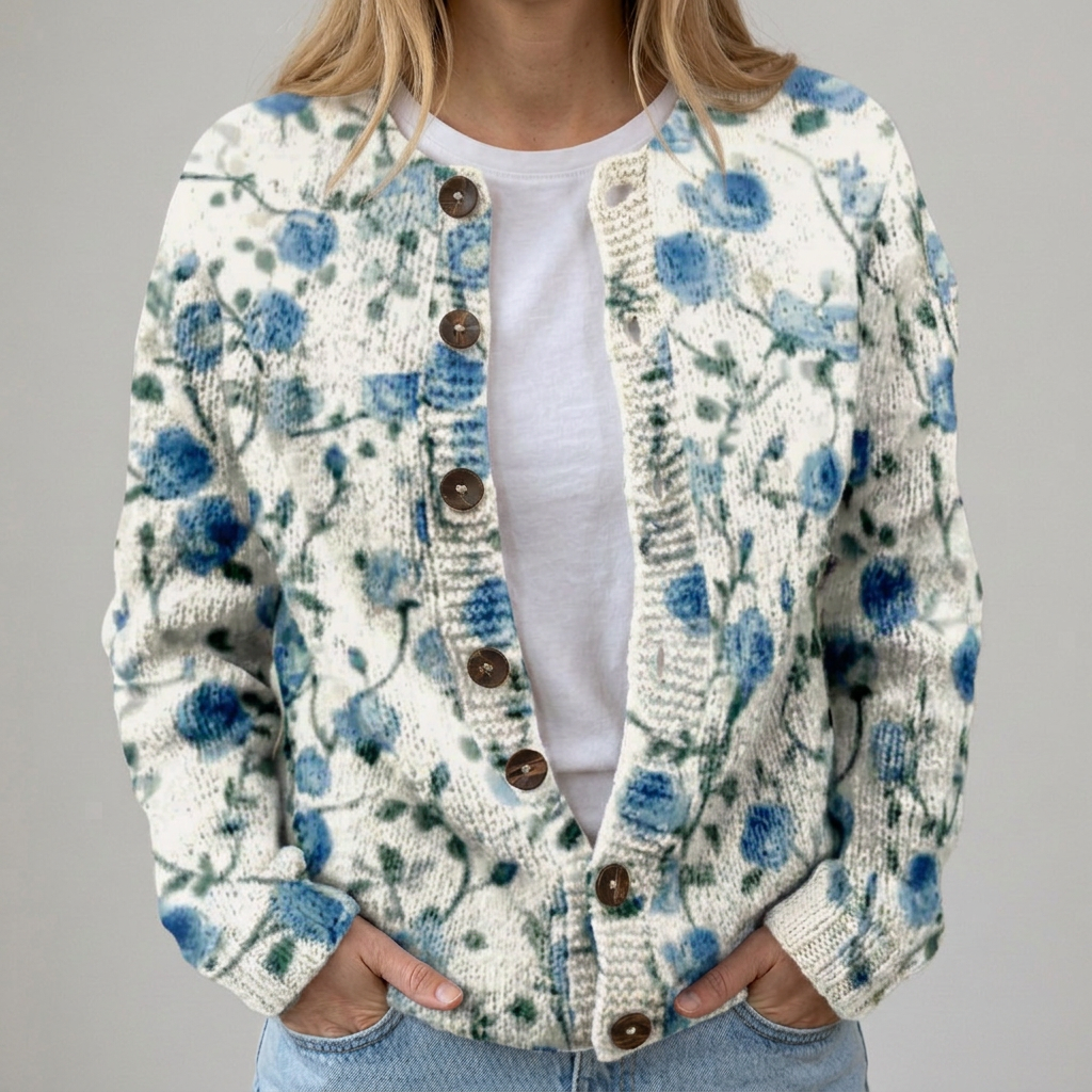 Marlene | Herbststrickjacke mit Blumenmuster