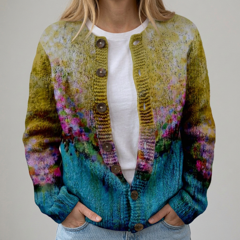 Hanna | Herbststrickjacke mit Blumenmuster