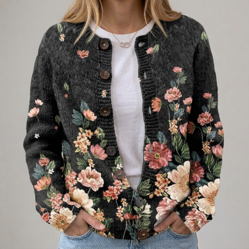 Katharina | Strickjacke mit nostalgischem Blumenmuster