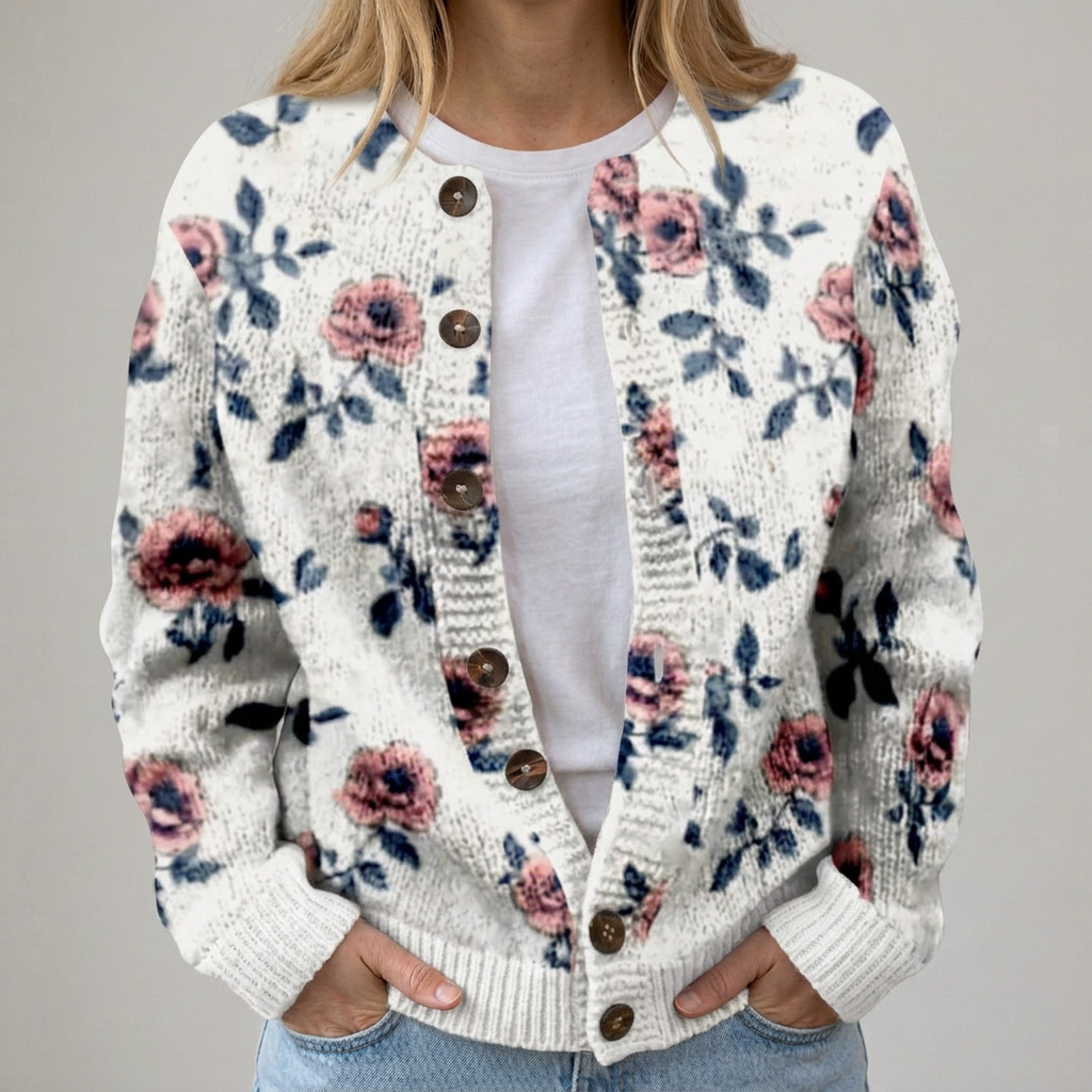 Annika | Herbststrickjacke mit Blumenmuster