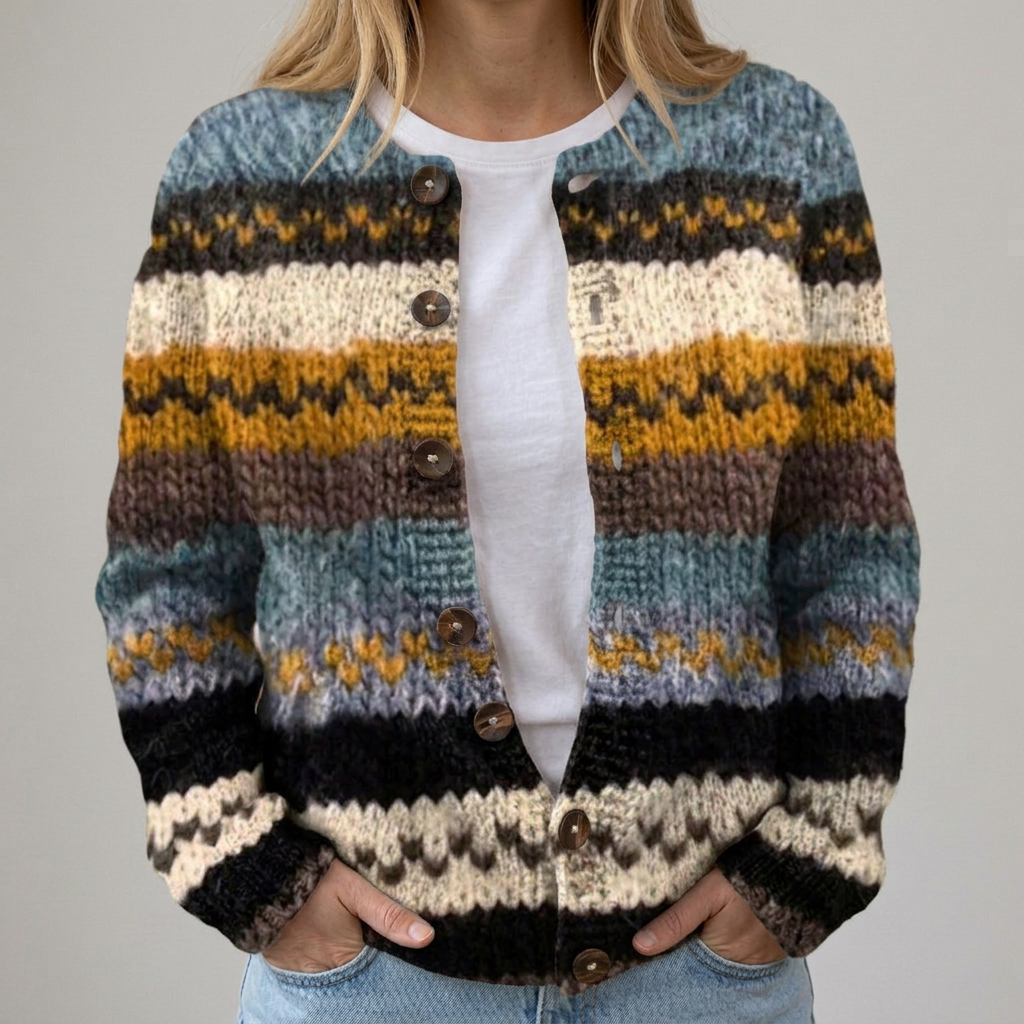 Emilia | Herbststrickjacke mit Blumenmuster