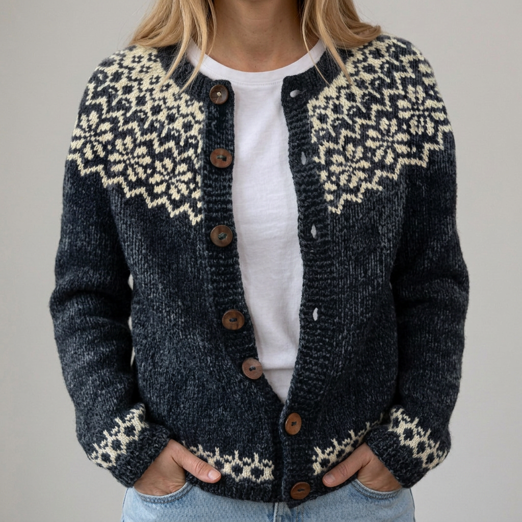 Greta | Strickjacke mit Herbstblumen