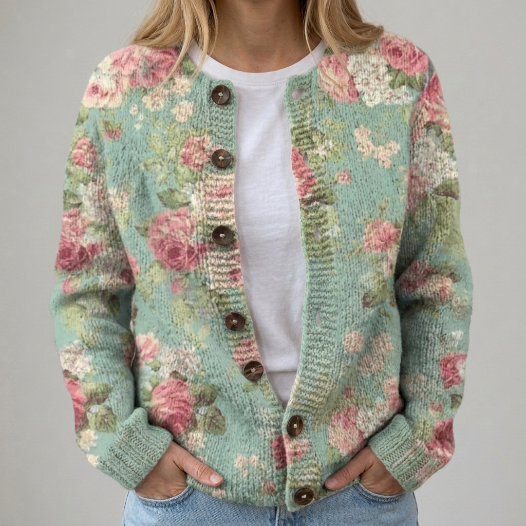 Mila | Herbststrickjacke mit Blumenmuster
