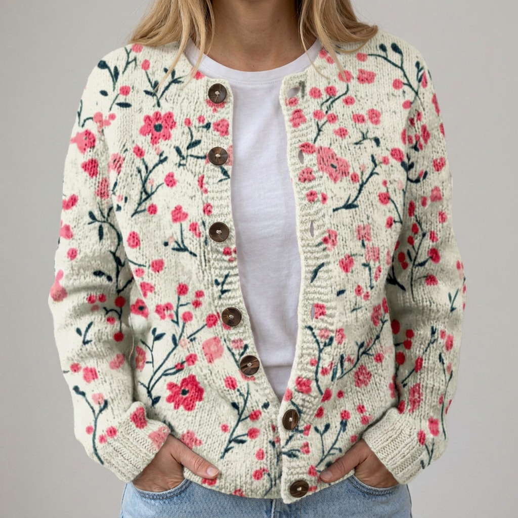 Mona | Herbststrickjacke mit Blumenmuster
