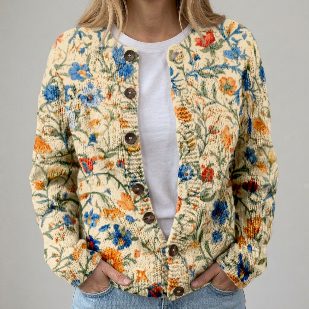 Luise | Herbststrickjacke mit Blumenmuster