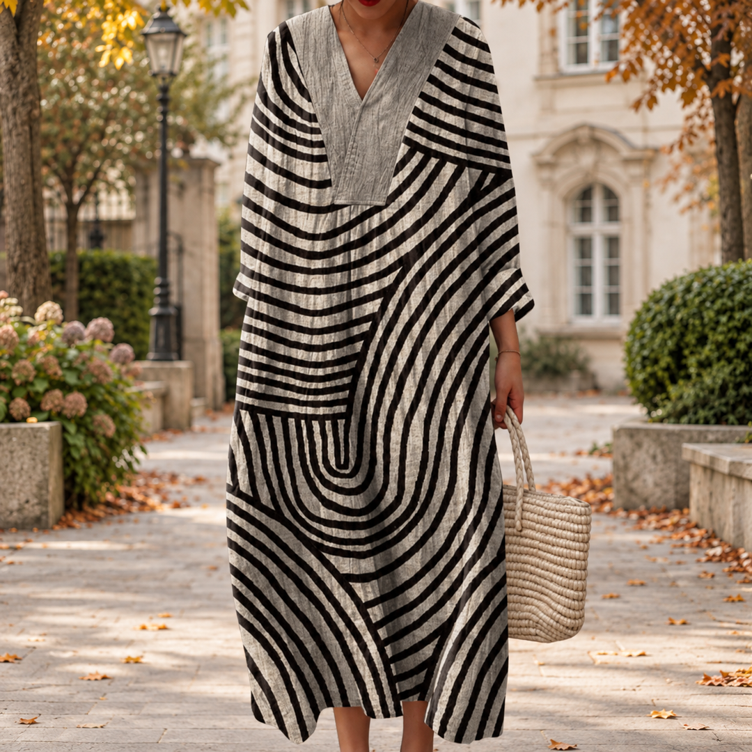 Figurschmeichelndes Herbstkleid mit Print
