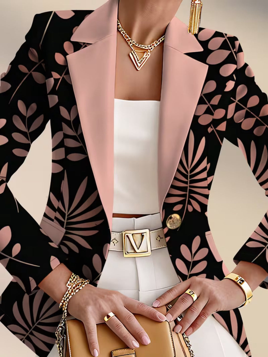 Erika | Blazer mit rosafarbenem Blattmuster