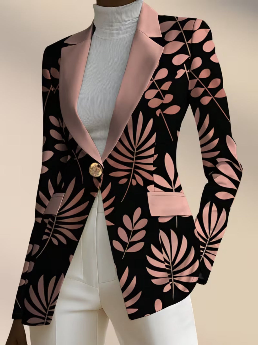 Erika | Blazer mit rosafarbenem Blattmuster