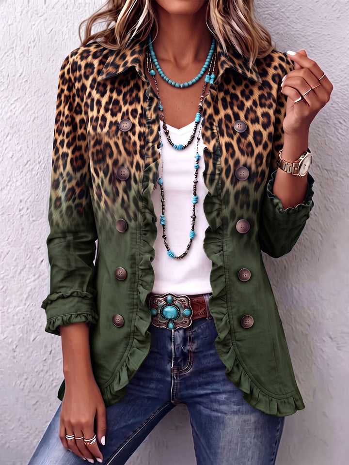Stefanie | Blazerjacke mit Leoparden-Ombré und Rüschen
