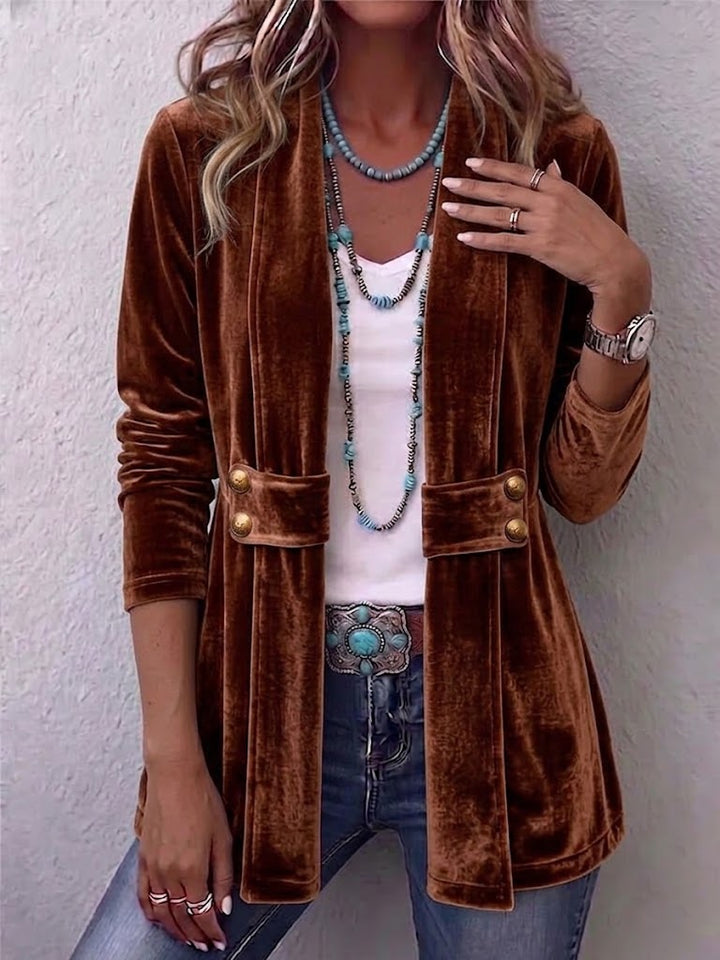 Annika | Lange Vintage-Jacke mit Revers und Knopfdetails