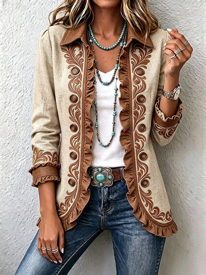 Franziska | Vintage-Boho-Jacke mit Blumenmuster und Rüschen