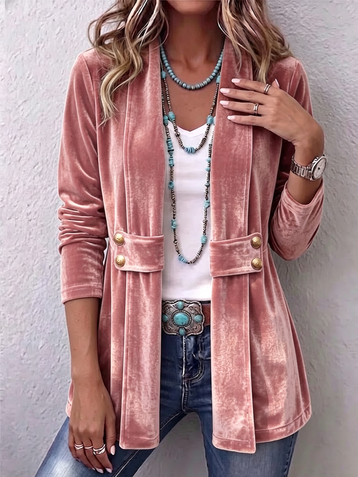 Annika | Lange Vintage-Jacke mit Revers und Knopfdetails