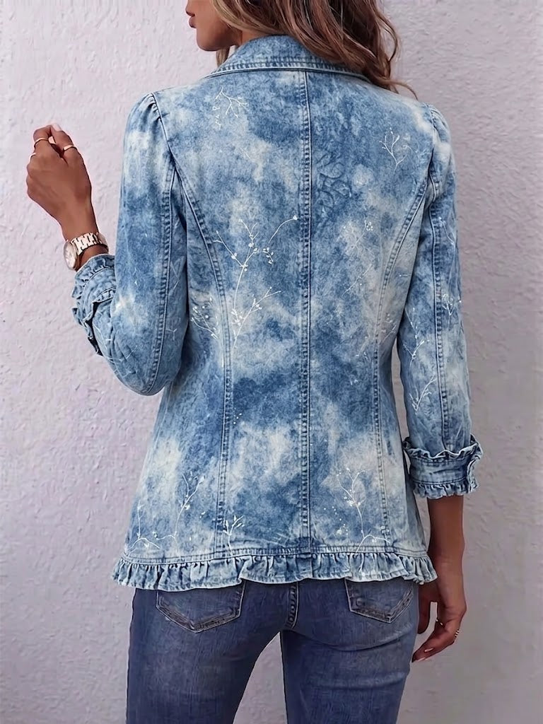 Dörte | Jacke im Vintage-Boho-Stil mit botanischem Farbverlauf und Rüschen