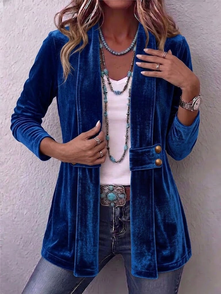 Annika | Lange Vintage-Jacke mit Revers und Knopfdetails