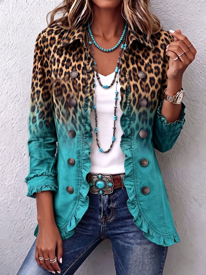 Stefanie | Blazerjacke mit Leoparden-Ombré und Rüschen