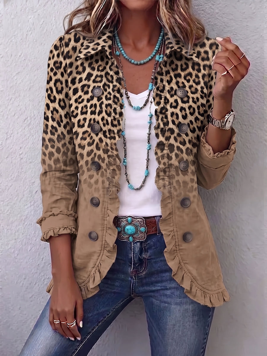 Fritzi | Jacke im Vintage-Stil mit Leopardenverlauf und Rüschen