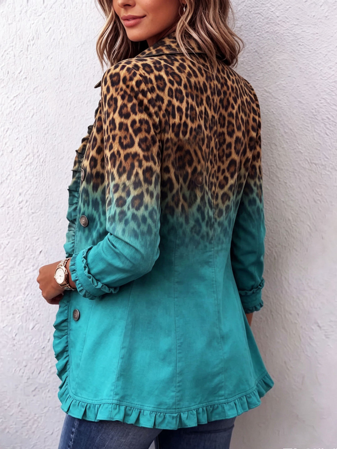 Stefanie | Blazerjacke mit Leoparden-Ombré und Rüschen