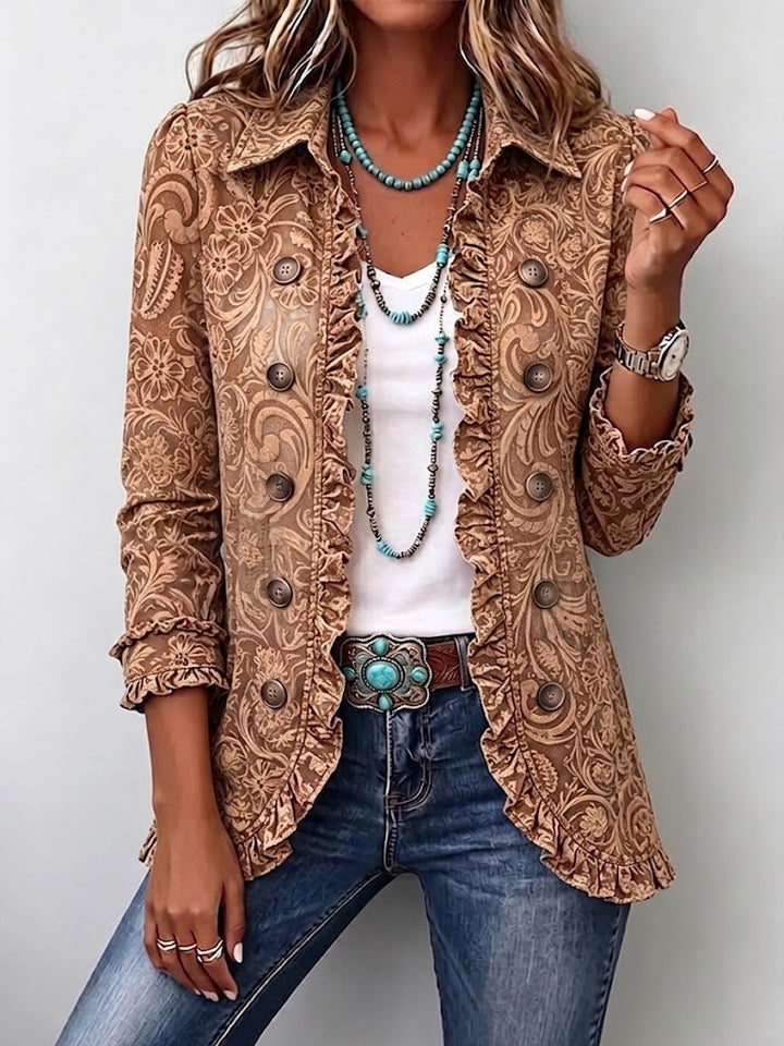 Gesine | Vintage-Boho-Jacke mit Blumenmuster und Rüschen